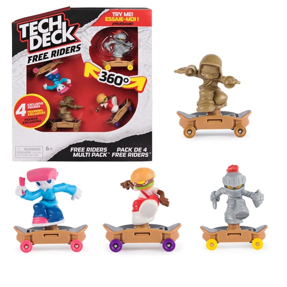 Tech Deck Free Riders 4-Pack Fingerboard and Fidget Toy Set for Kids 6 and up