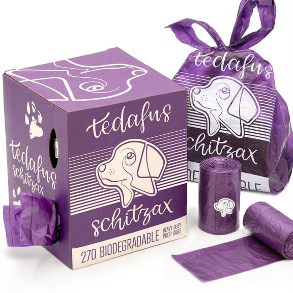 TEDAFUS Dog Poo Bags - 270 Eco Biodegradable Poop Bags, 18 Thick Dispenser Refill Rolls - 100% Leak-Proof - Unscented - Purple