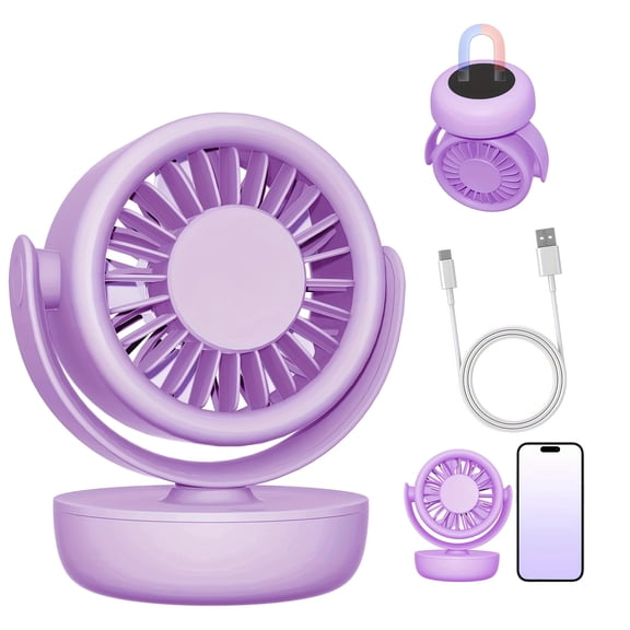 TEDDY DUN USB Mini Magnetic Desk Fan, Portable Small Table Fan With 3-Speed Super Strong Winds Dual-Angle Adjustable(17Hrs Workble), Personal Cooling Hand Gifts For Women Men Indoor Outdoor（purple）