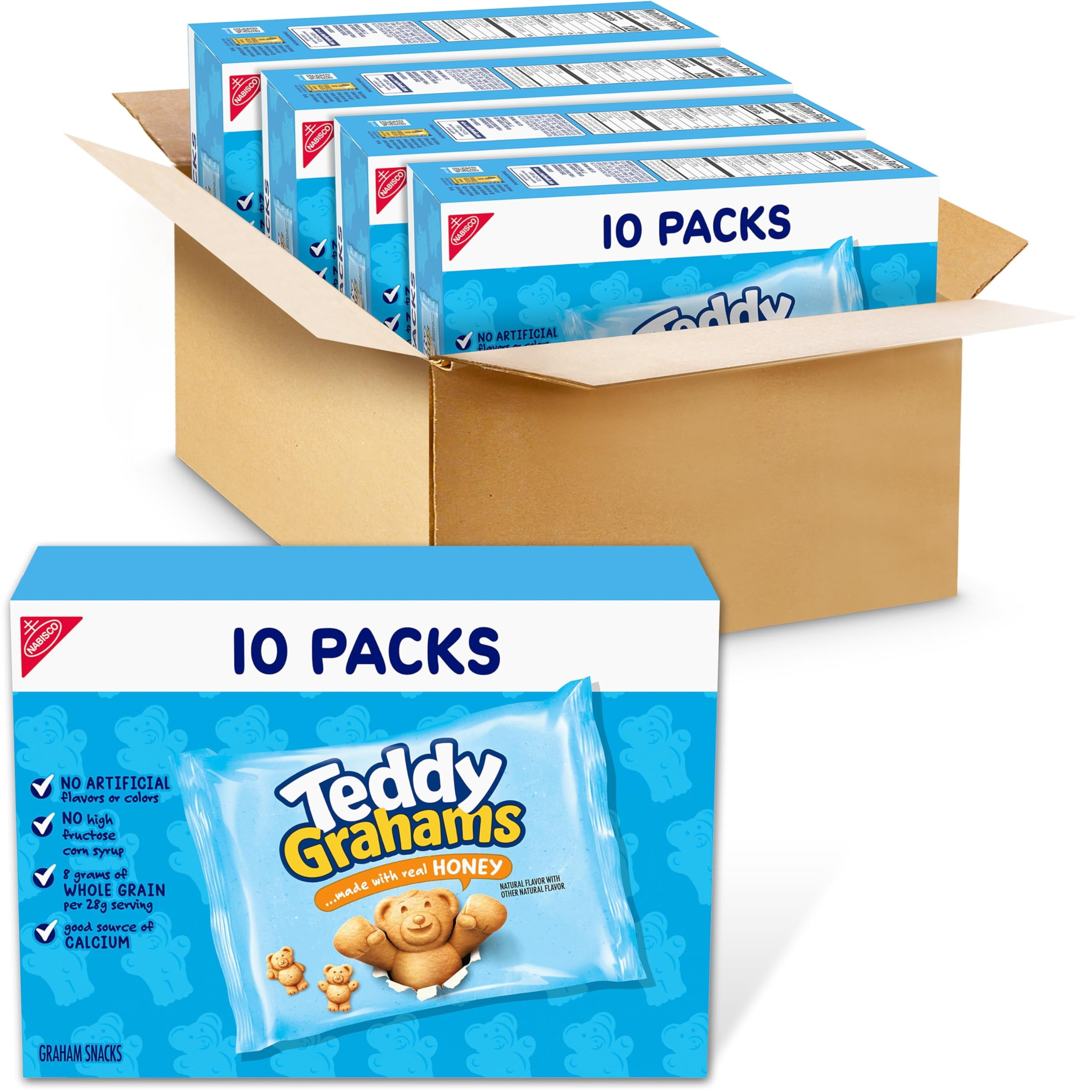 TEDDY GRAHAMS Honey Graham DMF15 Snacks, 40 Kids Snack Packs (4 Boxes)
