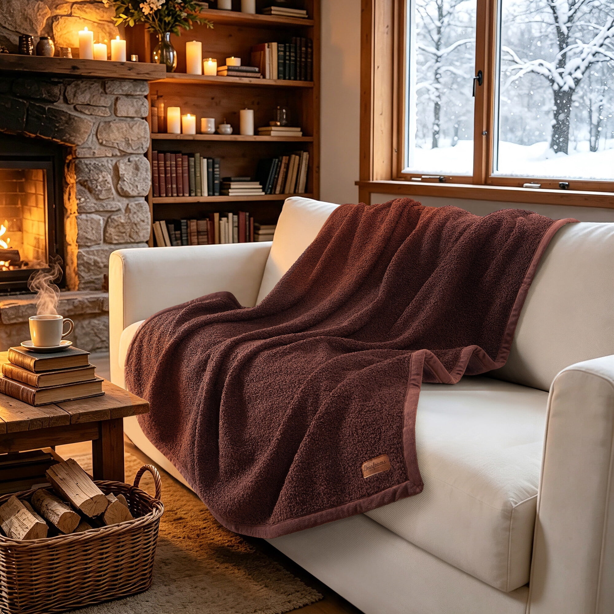 Dearfoams Reversible Cozy Teddy Oversized Couch Throw Blanket, Chocolate, 50 x 70 in