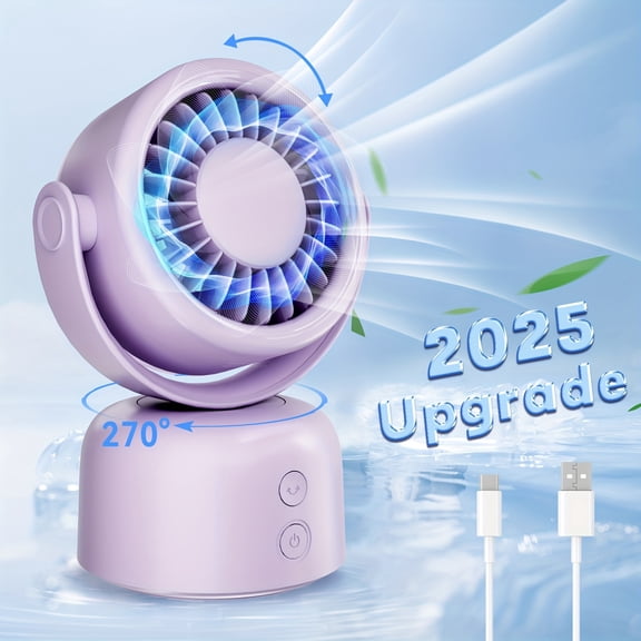 Mini USB Desk Fan, 3- Speed Small Oscillating Fan (18 Hours Workble Time) with Battery Operated 3600mAh, Bidirectional Angel Adjustable, Auto-shaking Portable Fan for Men Women Indoor Outdoo