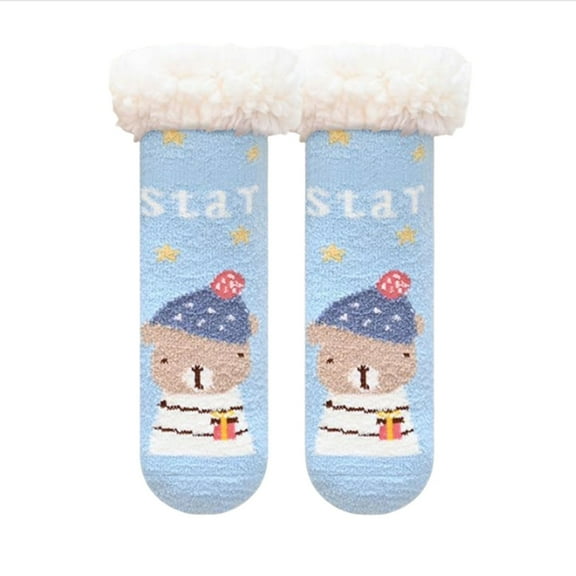 TEDOYE Baby Slipper Socks Christmas Toddler Fuzzy Socks Warm Non- Winter Socks Cute Wear, 4-7 Years