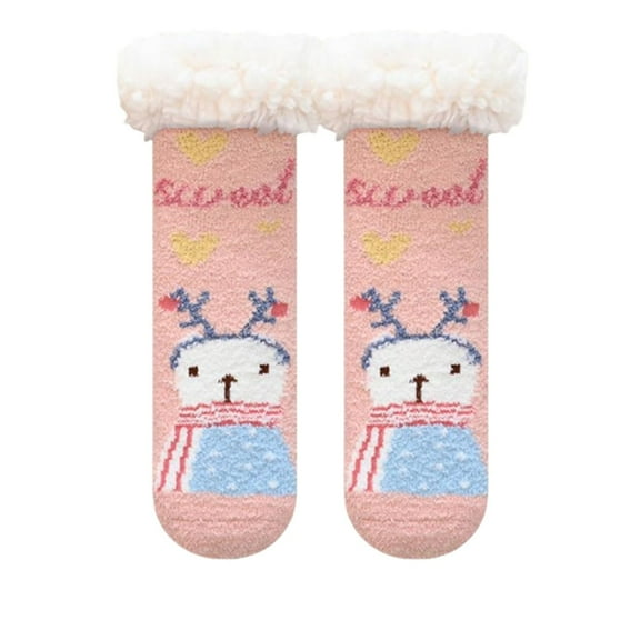 TEDOYE Baby Slipper Socks Christmas Toddler Fuzzy Socks Warm Non- Winter Socks Relaxed Fit Wear, 0-6 Months