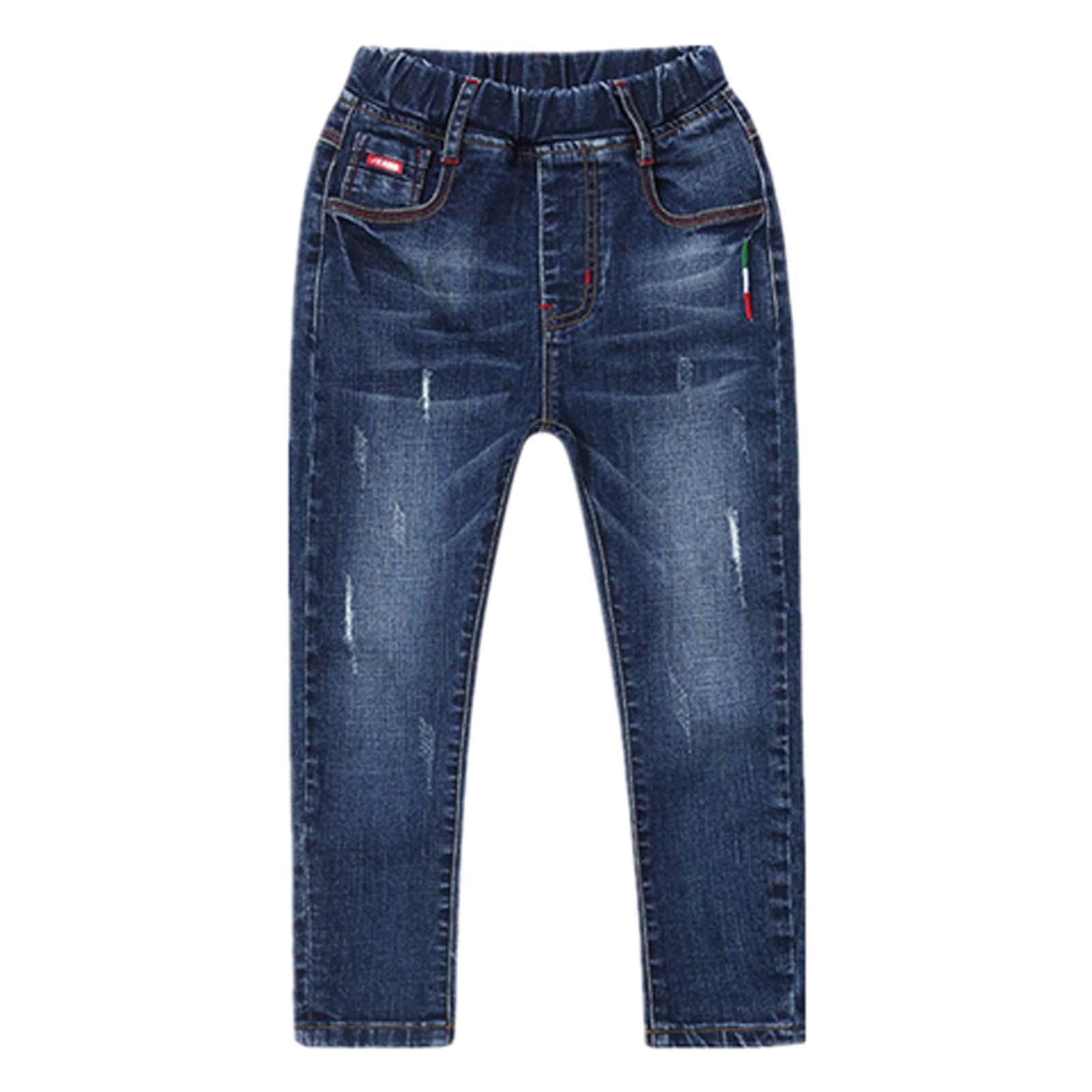 Boys Jeans Slacks Kids Denim Pants With Front Back Pockets Comfortable Stretchable Casual Trousers Toddler-Big Child Durable Washed Long Pants Autumn Daily Wear Stylish Wear, 9-10 Years