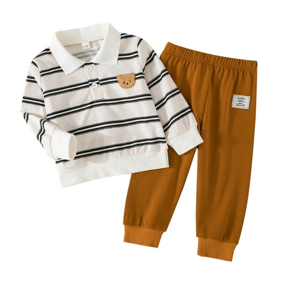 TEDOYE Boys Outfits Sets Casual Striped Lapel Long Sleeve Shirt Pants Toddler Clothes For Daily Wear Outdoor Activities Fashionable Wear, 6-9 Months