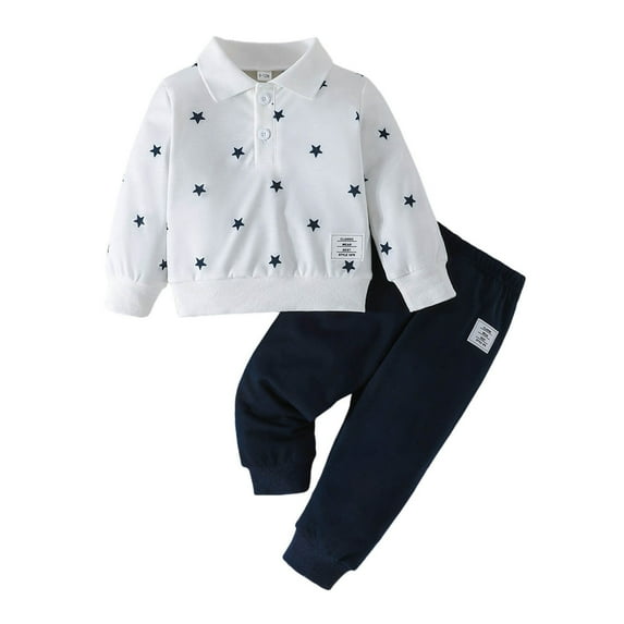 TEDOYE Boys Outfits Sets Casual Striped Lapel Long Sleeve Tops With Pants Comfortable Toddler Clothes For Daily Wear Outdoor Activities Trendy Wear, 6-9 Months