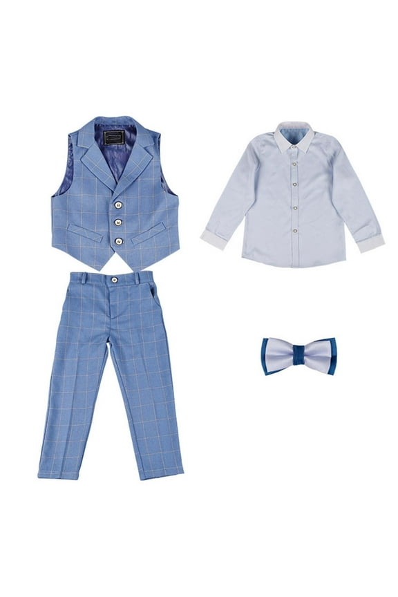 Boys Suit Four Piece Suit Formal Vest Suit Short Sleeved Performance Outfits. For Children Toddler In Speech Performances Parties And Other Occasions Soft Wear, 8-9 Years