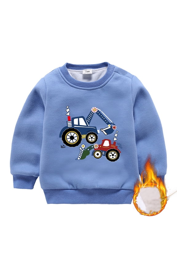 Boys Sweatshirts Thicken Long Sleeve Crewneck Pullover Toddler Kids Winter Warm Shirt Tops Relaxed Fit Wear, 5-6 Years