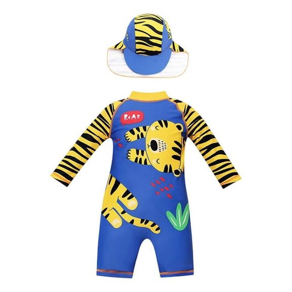 TEDOYE Boys Swimwear With Hat Summer Beach Outfits For Toddler Kids 1-6 Years Comfortable Swim Suit For Swimming Pool Party Breathable Wear, 12-18 Months