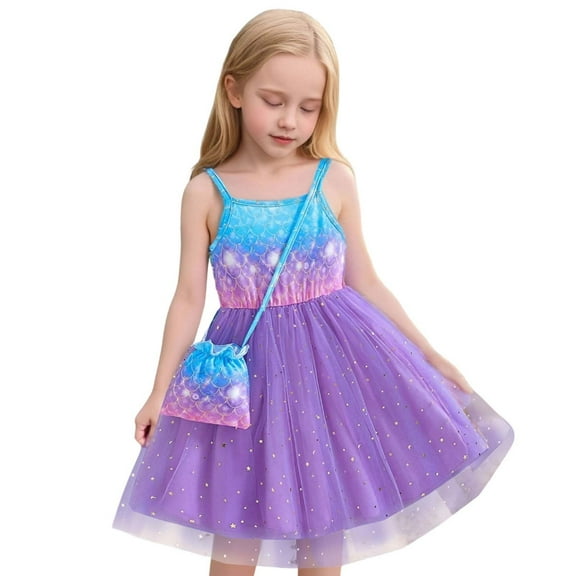 TEDOYE Girls Dresses O-Neck Casual Summer Outfits Toddler Kids Fashion Sleeveless Dress With Mesh Skirt Star Moon Design For Daily Wear Age 3 9 Versatile Wear, 4-5 Years