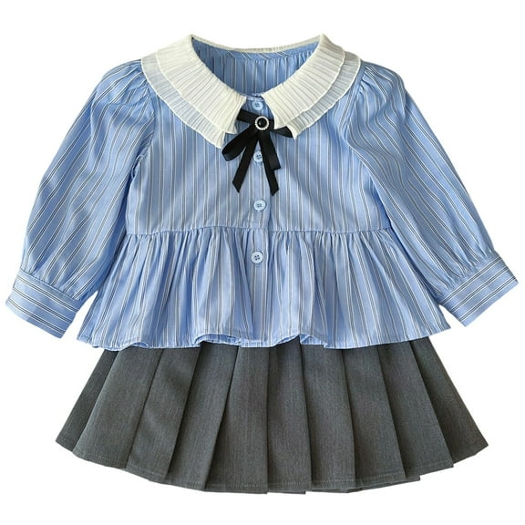 TEDOYE Girls Outfits Sets 2-10 Years Long Sleeve Striped Shirt And Skirt Combo Casual Fall Outfits For Toddler Kids Stylish School Two Piece Sets Birthday Wear, 7-8 Years