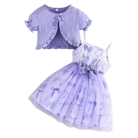 TEDOYE Girls Summer Outfits 2PCS Sets Bow Tie Sleeveless Dress With Cardigan Casual Toddler Dresses For Girls Cute And Daily Wear Trendy Wear, 4-5 Years