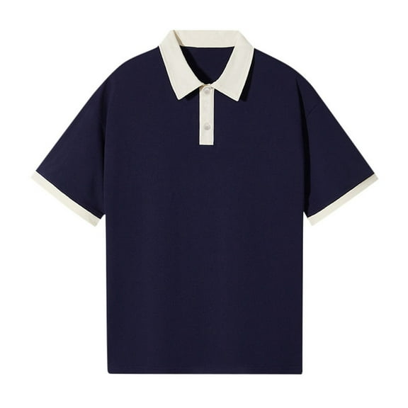 TEDOYE Men's Casual Polo Shirt Mens Off Shoulder Color Shirt Color Block Loose Short Sleeve Lapel Shirt Ironing Stylish Tops