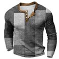 thumbnail image 1 of TEDOYE Men's Polo Shirt Large Size Base Shirt Color Block Casual Collarless 3 Button Long Sleeve Shirt Breathable, 1 of 2