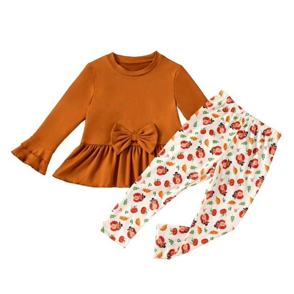 TEDOYE Thanksgiving Baby Girl Outfits 2PCS Sets Long Sleeve Tops And Pants Toddler Party Clothes Cute Holiday Outfits For Girls Breathable Wear, 4-5 Years
