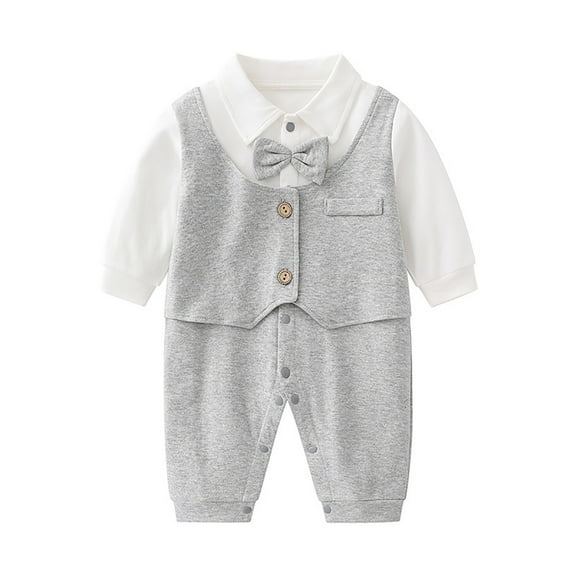 TEDOYE Toddler Baby Boys Gentleman Romper Jumpsuit Long Sleeve Bowtie Outfits Formal Wear Tuxedo Suit Birthday Wear, 0-3 Months