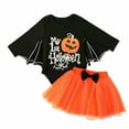 thumbnail image 1 of TEDOYE Toddler Baby Girl's My 1st Halloween Outfits Long Bat Sleeve Pumpkin Face Romper Jumpsuit+Tutu Skirts Sets Holiday Wear, 18-24 Months, 1 of 9