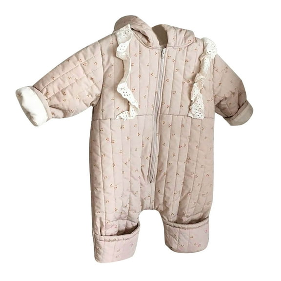 TEDOYE Toddler Baby Girls Winter Warm Thick Plaid Cotton Long Sleeve Padded Romper Jumpsuit Onesie Coats Jacket Cozy Wear, 12-18 Months