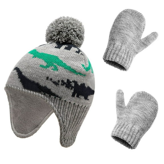 TEDOYE Toddler Chicminie 2-Pcs/Sets Children Hat Neck Warp Gloves Sets Thickened Print Knitted Heat Retention Windproof Keep Warm Girls Boys Outdoor Gloves Sets Stylish Wear, 4-6 Years