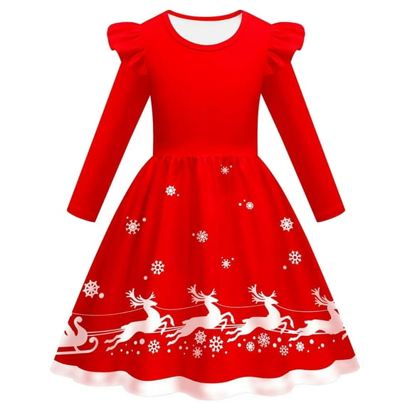TEDOYE Toddler Child Xmas Girls Dresses Party Dance Kids Christmas Princess Dress Classic Wear, 5-6 Years