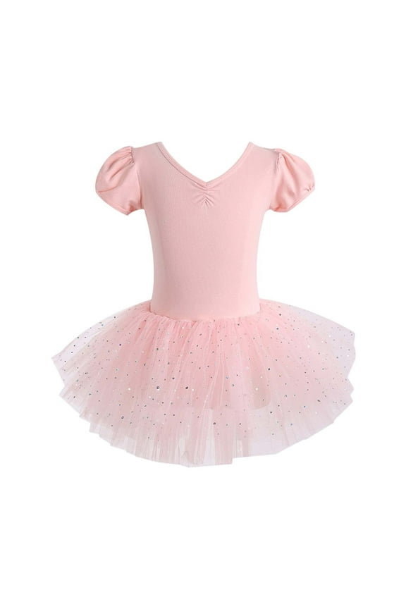 Toddler Girls Ballet Dance Dress For Performance V-Neck Leotard Tutu Skirt Outfits For Recital And Practice Comfortable Stretchy Soft Fabric Holiday Wear, 1-2 Years