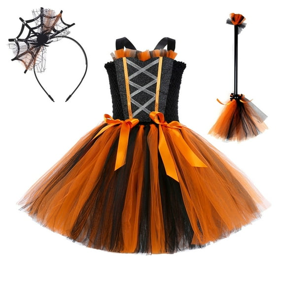 TEDOYE Toddler Girls Halloween Witch Dress Tutu For Kids Party Performance Outfits Casual Playwear Fairy Cozy Wear, 7-8 Years