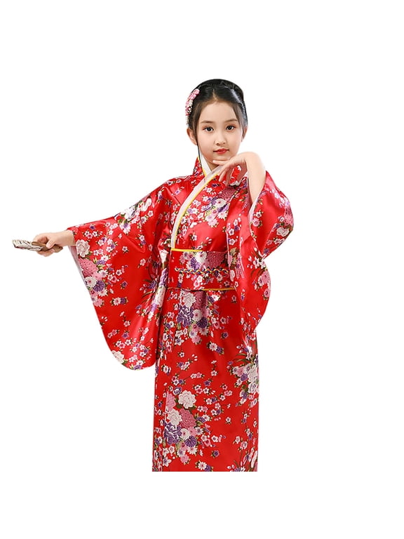 Toddler Girls Japanese Traditional Dress Kimono Robe For Kids Girls Yukata Kimono Anime Robe Relaxed Fit Wear, 5-6 Years