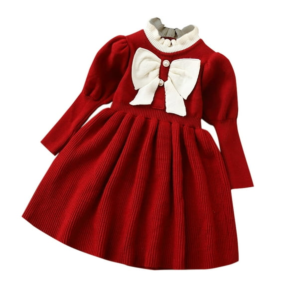 TEDOYE Toddler Girls Long Sleeve Knitted Sweater Dress Fall Turtleneck Pullover Midi Dress Versatile Wear, 3-4 Years