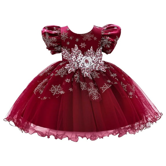 TEDOYE Toddler Girls Short Sleeve Christmas Princess Dress Birthday Party Dresses Sundress Lovely Wear, 6-12 Months