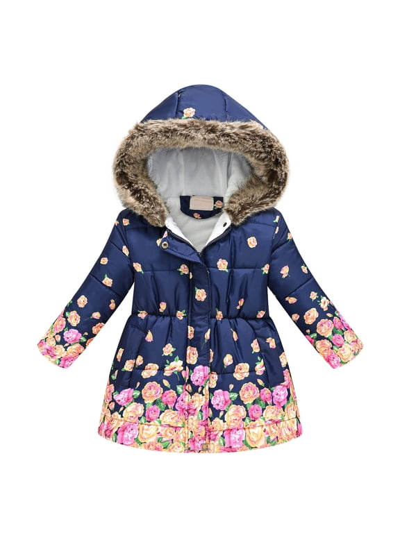 Toddler Girls Winter Long Sleeve Fashion Thick Warm Hooded Down Soft Coats Down Paraks Boho Wear, 4-5 Years