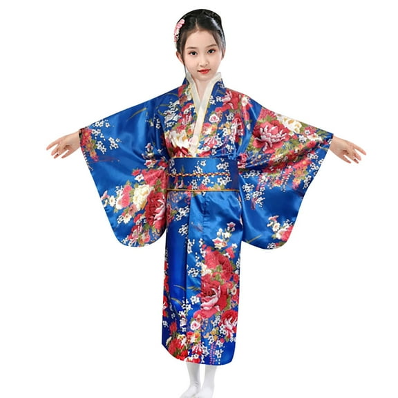 TEDOYE Toddler Japanese Traditional Dress Kimono Robe For Kids Girls Yukata Kimono Anime Robe Comfort Wear, 9-10 Years