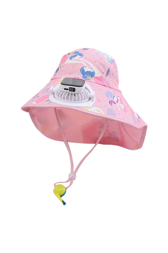 Toddler Kids Solar Fan Hat Summer Beach Trips Cap With Built In USB Charging Fan Outdoor Wide Brim Garden Hats UPF 50+ Leisure Wear, 1