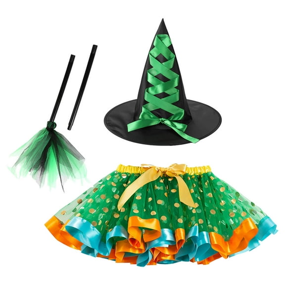 TEDOYE Toddler Skirt Girls Mesh Tutu Skirt Witch Hat Prop Stick 3pcs Sets Performance Fashionable Wear, 2-4 Years