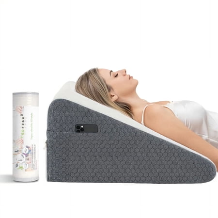 TEDresco Wedge Pillow for Sleep 24" x 24" x 10.25" featuring a built-in 2-inch memory foam layer Stylish and Chic Jacquard Pillowcase