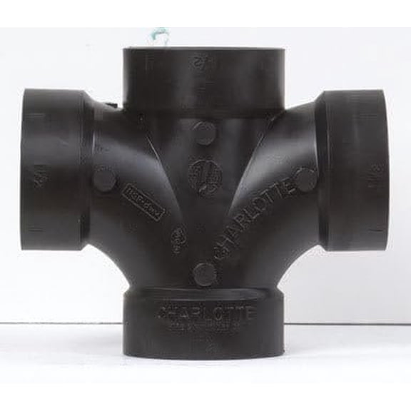 Charlotte Pipe ABS Tee Sanitary Fitting - 1.5 In Hubs, Black, 1-1/2 In, 1.5 In Hub X 1.5 In MPT