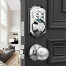 TEEHO Fingerprint Keyless Entry Keypad Electronic Smart Deadbolt Door Lock with 2 Handles Knobs - Satin Nickel