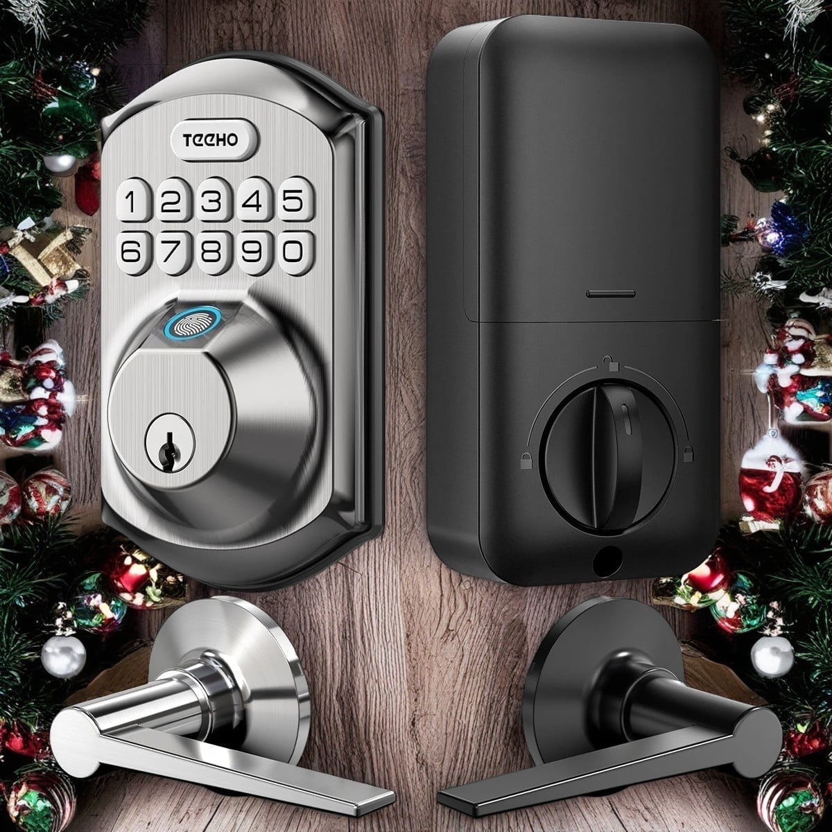 Teeho 3D Fingerprint Keyless Entry Door Lock, Security Keypad Deadbolt Electronic Smart Door Locks, Satin Nickel - Size: