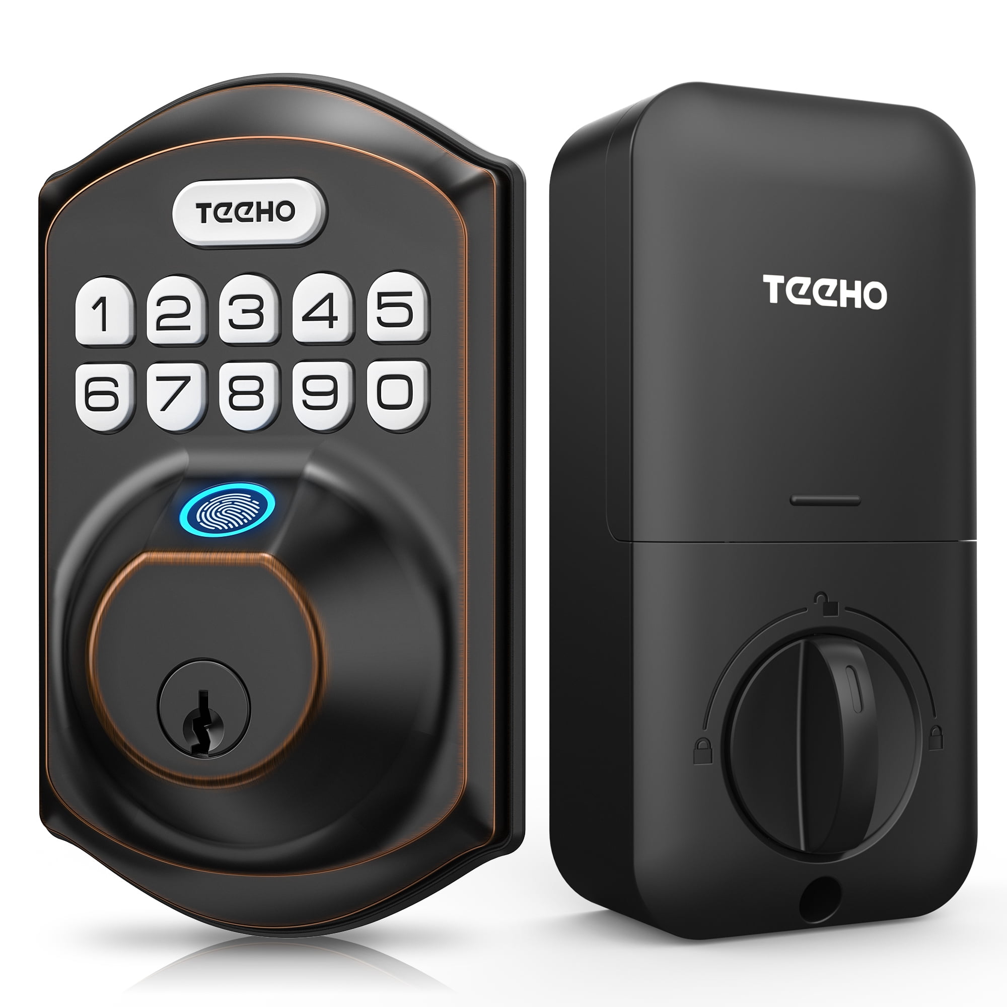 Teeho Fingerprint Keyless Entry Door Lock, Smart Electronic Deadbolt, Oil Rubbed Bronze, Size: 5.12x2.95x1.3