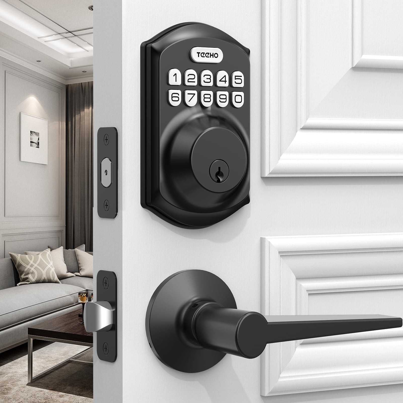 Matte Black Electronic Keypad Deadbolt Door Lock with Handle