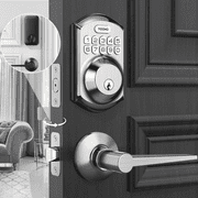 TEEHO Keyless Entry Door Lock with 2 Handles ‎Set, Keypad Deadbolt Smart Door Locks, Electronic Digital Lock for Home Front Door Easy Installation-Satin Nickel