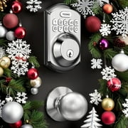 TEEHO Keyless Entry Door Lock with 2 Knobs ‎Set, Keypad Deadbolt Smart Door Locks, Electronic Digital Lock for Home Front Door Easy Installation-Satin Nickel