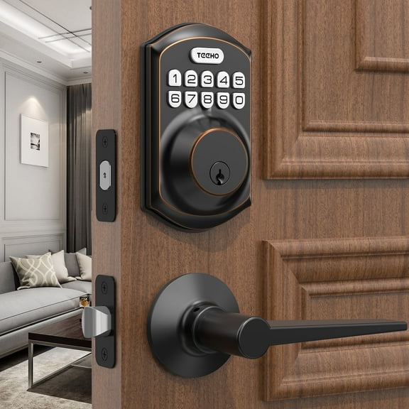 TEEHO Keyless Entry Smart Deadbolt with Handle Set - Electronic Digital Lock with Keypad for Easy Installation on Home Front Doors - Oil-Rubbed Bronze Finish