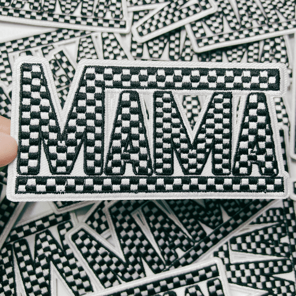 TEELUX DESIGN Checkered MAMA Embroidered Iron-On Patches, Black & White, 5 Pack