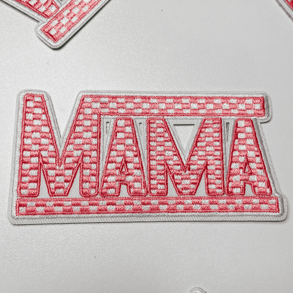 TEELUX DESIGN Checkered MAMA Embroidered Iron-On Patches, Pink & White, 5 Pack