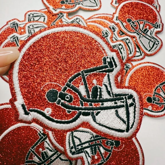 TEELUX DESIGN Glitter Football Helmet Embroidered Iron-On Patches, Red, 3 Pack