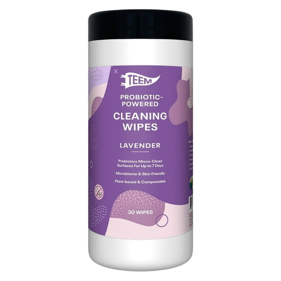 TEEM Probiotic Powered Cleaning Wipes with Lavender Essential Oil, (30 count)