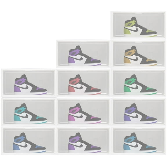 TEEMARS 12 Pack Shoe Storage Box, Stackable Shoe Organizer for Closet, Plastic Shoe Storage Containers with Lids, Space Saving Shoe Sneaker Containers Fit up to US Size 12, White