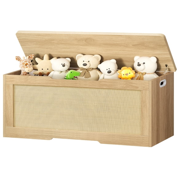 TEENFON 47.24" Toy Storage Box, Storage Chest, Storage Trunk with 2 Safety Hinges, 47.2'D x 15.7''W x 19.4''H, Toy Chest, Natural