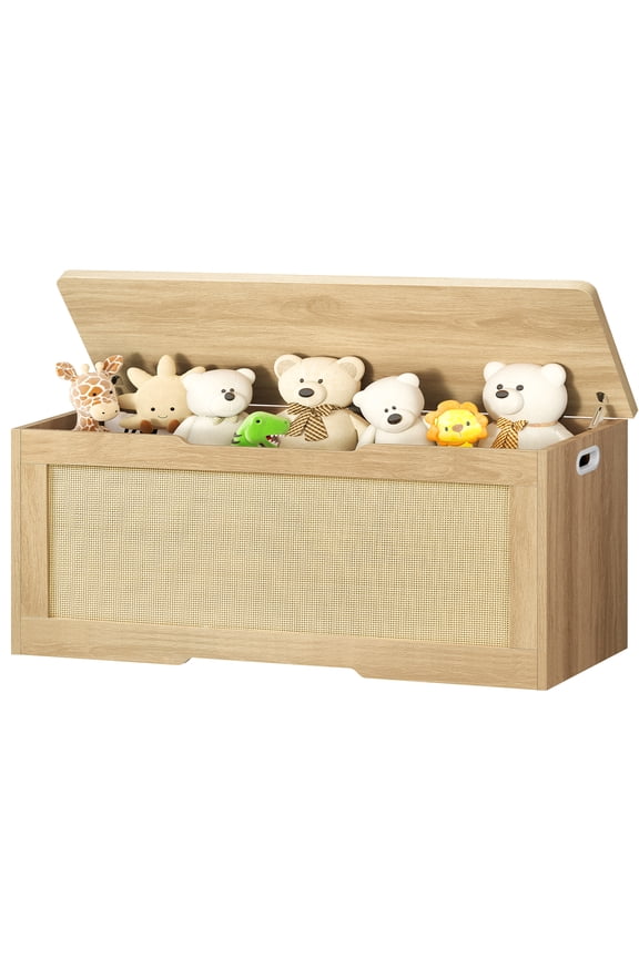 47.24" Toy Storage Box, Storage Chest, Storage Trunk with 2 Safety Hinges, 47.2'D x 15.7''W x 19.4''H, Toy Chest, Natural